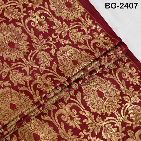 Rose Red Brocade by the Yard Indian Fabric Gold Banarasi Dress material for Wedding Dresses Costumes lehnga Blended Sewing Crafting Curtains