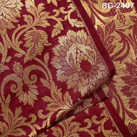 Rose Red Brocade by the Yard Indian Fabric Gold Banarasi Dress material for Wedding Dresses Costumes lehnga Blended Sewing Crafting Curtains