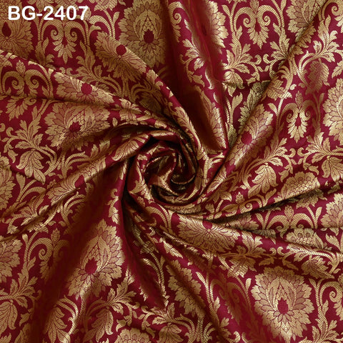 Rose Red Brocade by the Yard Indian Fabric Gold Banarasi Dress material for Wedding Dresses Costumes lehnga Blended Sewing Crafting Curtains