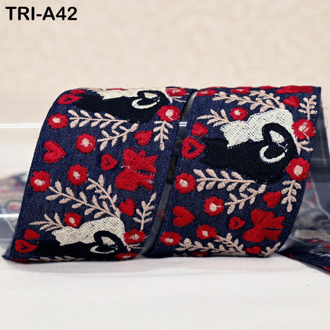 9 Yard Denim Fabric Embroidery Ribbons 5cm Trim DIY Crafting Sewing Saree Border Embroidered Tote Bag Theatrical Costumes Holiday Ornaments