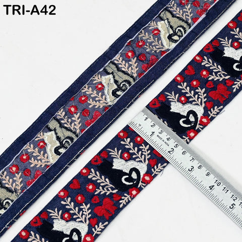 9 Yard Denim Fabric Embroidery Ribbons 5cm Trim DIY Crafting Sewing Saree Border Embroidered Tote Bag Theatrical Costumes Holiday Ornaments