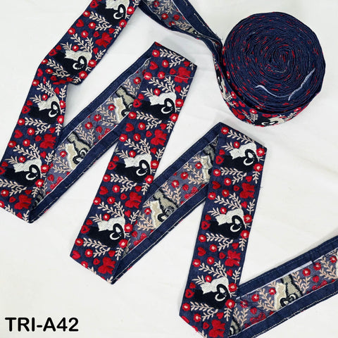 9 Yard Denim Fabric Embroidery Ribbons 5cm Trim DIY Crafting Sewing Saree Border Embroidered Tote Bag Theatrical Costumes Holiday Ornaments