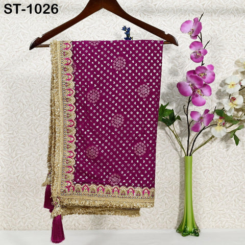 Wine Georgette Dupatta Embroidered | Indian Women Wedding Long Dupatta with Sequin | Punjabi Chunni Lehenga Stoles Bridal Veil Head Scarf