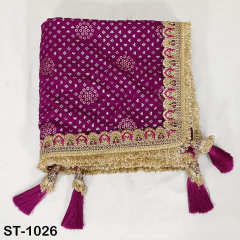 Wine Georgette Dupatta Embroidered | Indian Women Wedding Long Dupatta with Sequin | Punjabi Chunni Lehenga Stoles Bridal Veil Head Scarf