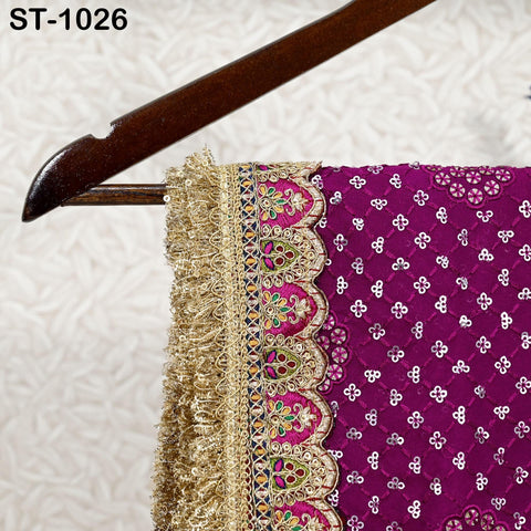 Wine Georgette Dupatta Embroidered | Indian Women Wedding Long Dupatta with Sequin | Punjabi Chunni Lehenga Stoles Bridal Veil Head Scarf