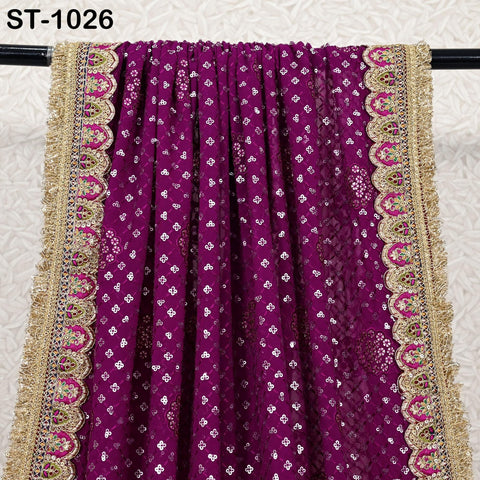 Wine Georgette Dupatta Embroidered | Indian Women Wedding Long Dupatta with Sequin | Punjabi Chunni Lehenga Stoles Bridal Veil Head Scarf