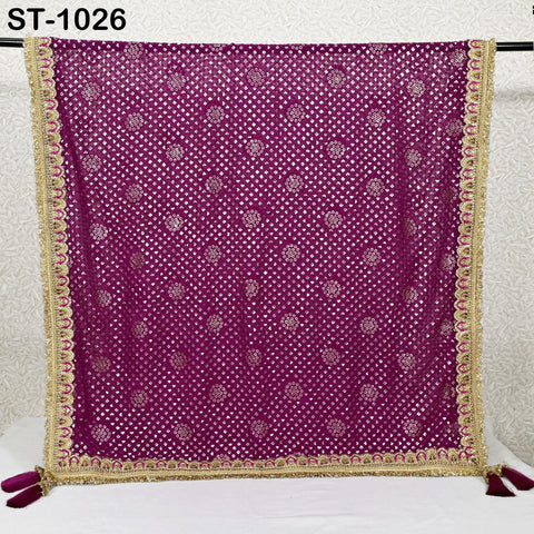 Wine Georgette Dupatta Embroidered | Indian Women Wedding Long Dupatta with Sequin | Punjabi Chunni Lehenga Stoles Bridal Veil Head Scarf