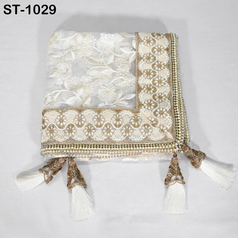White Dupatta Embroidered Indian Long Net Chunni, Bridal Veil, Lehenga Stole, Punjabi Dress Chuni, Women's Head Scarf, Gift for Friend