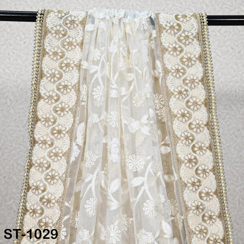 White Dupatta Embroidered Indian Long Net Chunni, Bridal Veil, Lehenga Stole, Punjabi Dress Chuni, Women's Head Scarf, Gift for Friend