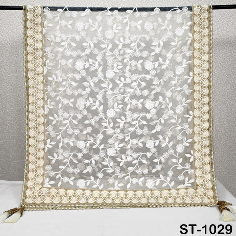 White Dupatta Embroidered Indian Long Net Chunni, Bridal Veil, Lehenga Stole, Punjabi Dress Chuni, Women's Head Scarf, Gift for Friend