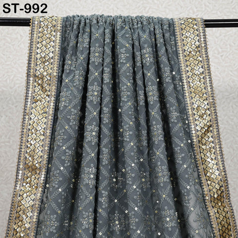 Grey Dupatta Chikankari Embroidered Georgette Stole | Gift for Women, Bridal Veil Lehenga Chunri, Festival, Ethnic Punjabi Dress 2.4 Yards