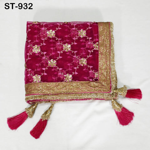 Magenta Net Dupatta for Women/Girl | Embroidered Light Weight Chunni, Traditional Lehenga Wedding/Bridal Veil | Indian Scarf/Stole for Dress