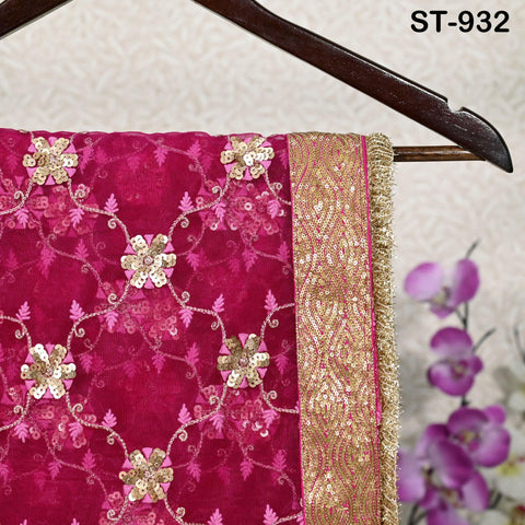 Magenta Net Dupatta for Women/Girl | Embroidered Light Weight Chunni, Traditional Lehenga Wedding/Bridal Veil | Indian Scarf/Stole for Dress