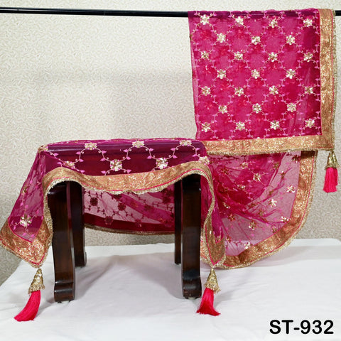 Magenta Net Dupatta for Women/Girl | Embroidered Light Weight Chunni, Traditional Lehenga Wedding/Bridal Veil | Indian Scarf/Stole for Dress