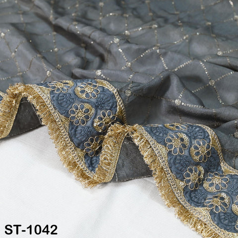 Grey Dupatta Embroidered Chiffon Long Dupatta Chuni Bridal Indian Wedding Veil Lehenga Stole Punjabi Chunni Head Scarf Christmas Gift