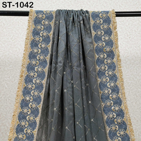 Grey Dupatta Embroidered Chiffon Long Dupatta Chuni Bridal Indian Wedding Veil Lehenga Stole Punjabi Chunni Head Scarf Christmas Gift