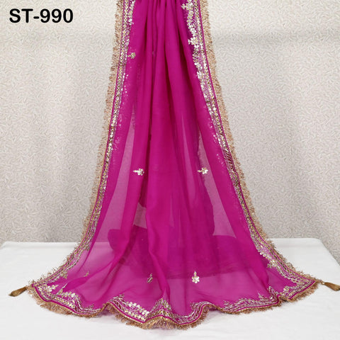 Magenta Gota Patti Dupatta Pure Chiffon with Tassels Hand Embroidered Indian Wedding Scarf Designer Bridal Ethnic Wrap Stole Gift for Mother