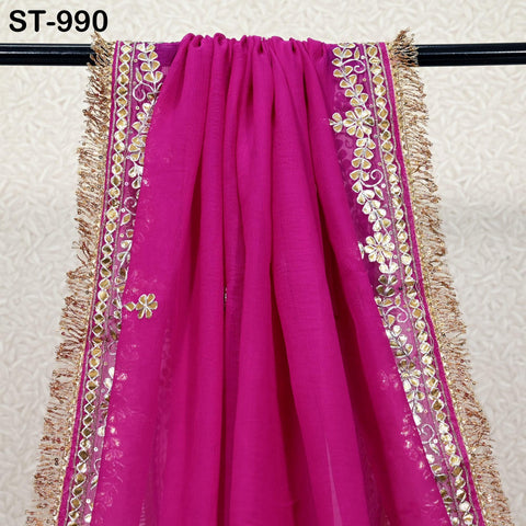 Magenta Gota Patti Dupatta Pure Chiffon with Tassels Hand Embroidered Indian Wedding Scarf Designer Bridal Ethnic Wrap Stole Gift for Mother