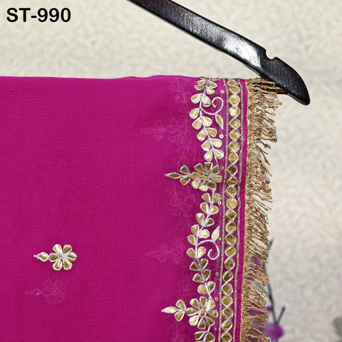 Magenta Gota Patti Dupatta Pure Chiffon with Tassels Hand Embroidered Indian Wedding Scarf Designer Bridal Ethnic Wrap Stole Gift for Mother