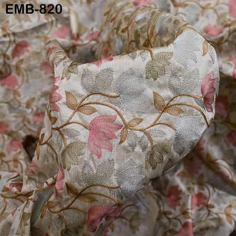 Beige Embroidered Fabric by the yard Sewing Craft Embroidery Wedding Dresses Dolls Bags Theatrical Costumes Curtains Blouses Waistcoats