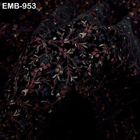 Black Indian Embroidered Velvet Fabric by the yard Sewing DIY Crafting Wedding Dress Costumes Doll Bags Cushion Covers Table Runner Quilting