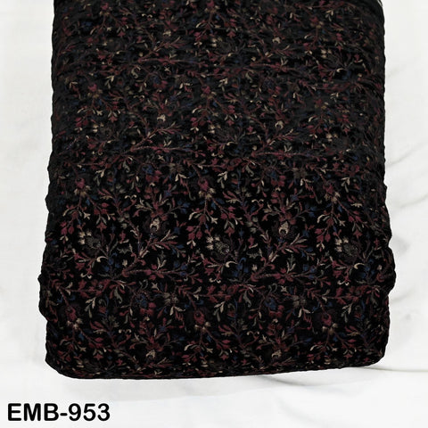 Black Indian Embroidered Velvet Fabric by the yard Sewing DIY Crafting Wedding Dress Costumes Doll Bags Cushion Covers Table Runner Quilting