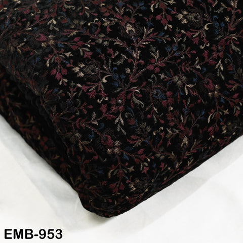 Black Indian Embroidered Velvet Fabric by the yard Sewing DIY Crafting Wedding Dress Costumes Doll Bags Cushion Covers Table Runner Quilting