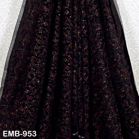 Black Indian Embroidered Velvet Fabric by the yard Sewing DIY Crafting Wedding Dress Costumes Doll Bags Cushion Covers Table Runner Quilting