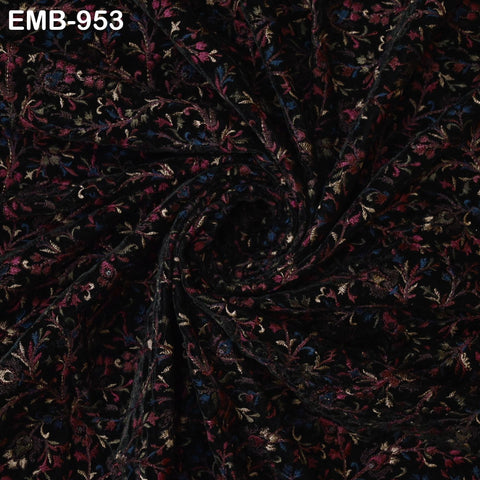 Black Indian Embroidered Velvet Fabric by the yard Sewing DIY Crafting Wedding Dress Costumes Doll Bags Cushion Covers Table Runner Quilting