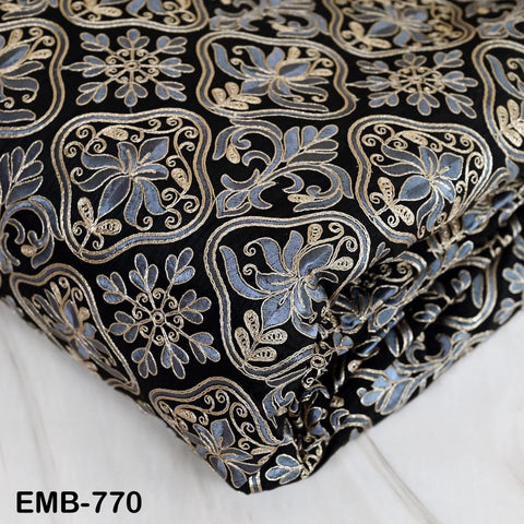 Black Embroidered Fabric by the yard Sewing DIY Crafting Embroidery Wedding Costumes Dolls Tote Bag Renaissance Dress Home Decor Upholstery