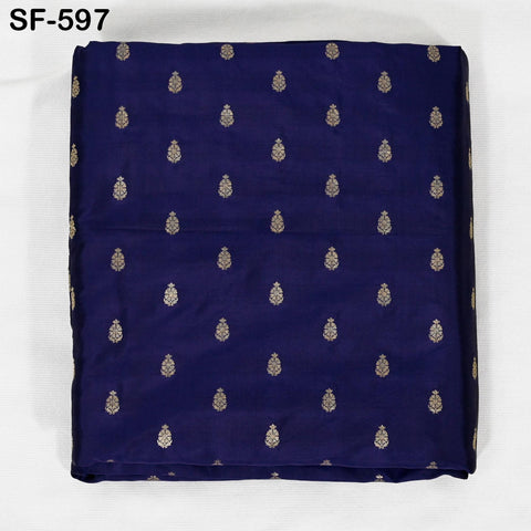 70gsm Pure Mysore Silk Fabric by The Yard Brocade Zari Indian Wedding Dress Bridesmaids Costumes Blouses Pants Dresses Home Decor Navy Blue