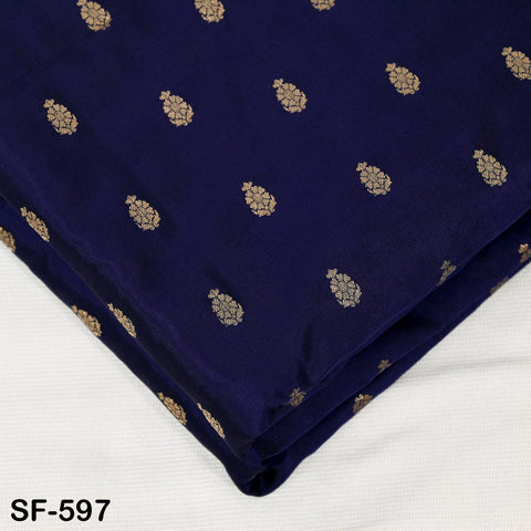 70gsm Pure Mysore Silk Fabric by The Yard Brocade Zari Indian Wedding Dress Bridesmaids Costumes Blouses Pants Dresses Home Decor Navy Blue