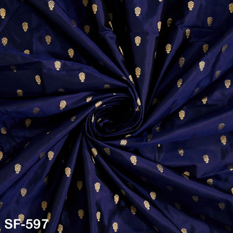 70gsm Pure Mysore Silk Fabric by The Yard Brocade Zari Indian Wedding Dress Bridesmaids Costumes Blouses Pants Dresses Home Decor Navy Blue