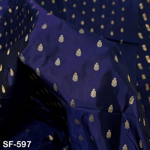 70gsm Pure Mysore Silk Fabric by The Yard Brocade Zari Indian Wedding Dress Bridesmaids Costumes Blouses Pants Dresses Home Decor Navy Blue