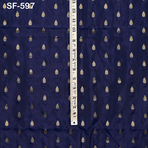 70gsm Pure Mysore Silk Fabric by The Yard Brocade Zari Indian Wedding Dress Bridesmaids Costumes Blouses Pants Dresses Home Decor Navy Blue