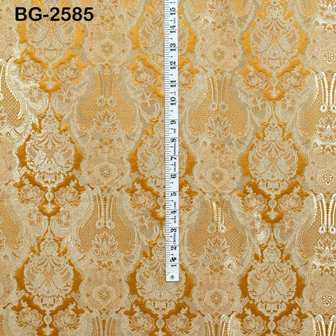 Mustard Yellow Brocade Fabric by Yard Historic Costume Indian Banarasi Wedding Dress Material Knee Length Coat Sewing Upholstery Drapery