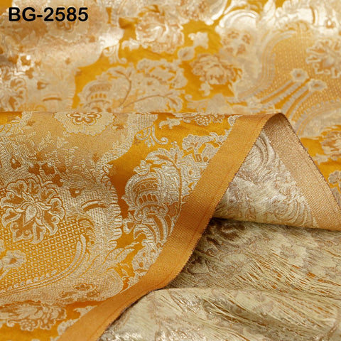 Mustard Yellow Brocade Fabric by Yard Historic Costume Indian Banarasi Wedding Dress Material Knee Length Coat Sewing Upholstery Drapery