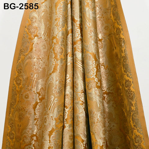 Mustard Yellow Brocade Fabric by Yard Historic Costume Indian Banarasi Wedding Dress Material Knee Length Coat Sewing Upholstery Drapery