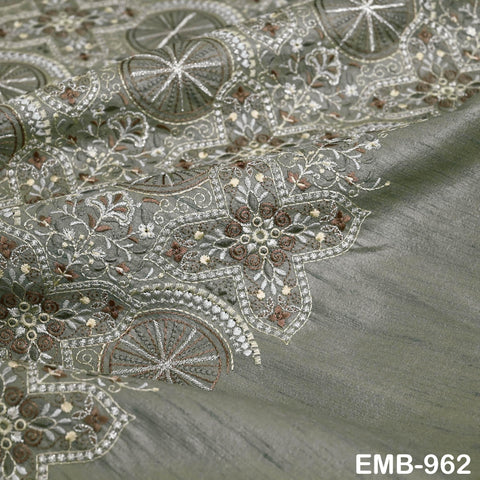 Embroidery Grey Fabric by the yard Sewing Crafting Indian Embroidered Wedding Dress Costumes Dolls Bags Cushion Covers Home Decor Blouses