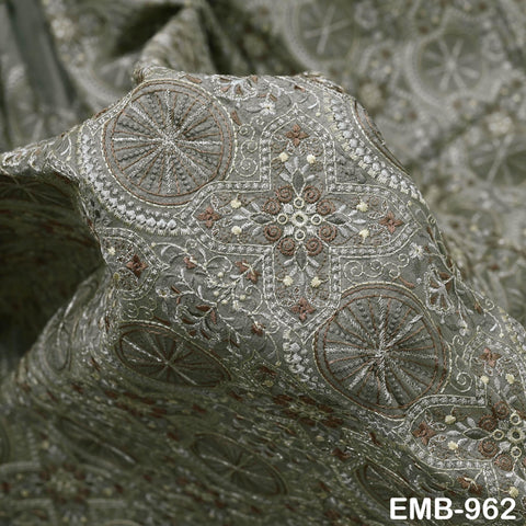 Embroidery Grey Fabric by the yard Sewing Crafting Indian Embroidered Wedding Dress Costumes Dolls Bags Cushion Covers Home Decor Blouses