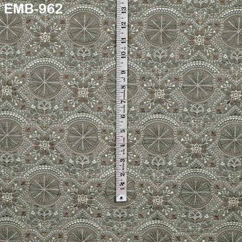 Embroidery Grey Fabric by the yard Sewing Crafting Indian Embroidered Wedding Dress Costumes Dolls Bags Cushion Covers Home Decor Blouses