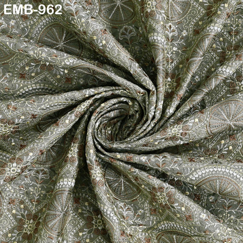 Embroidery Grey Fabric by the yard Sewing Crafting Indian Embroidered Wedding Dress Costumes Dolls Bags Cushion Covers Home Decor Blouses