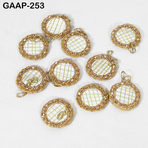 Set of 10 Hand-Beaded Mirror Hangings | Indian Mini Shisha Charms | Boho Wall/Toran | Craft Supply for Garlands, Curtains & Festive Decor