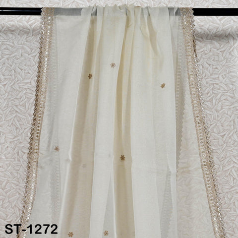 Tissue Organza Stole with Scalloped Border Gold | Zari Embroidered Dyeable Dupatta | Bridal, Wedding, Festive Shawl | Custom color