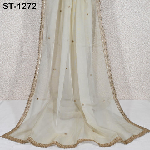 Tissue Organza Stole with Scalloped Border Gold | Zari Embroidered Dyeable Dupatta | Bridal, Wedding, Festive Shawl | Custom color