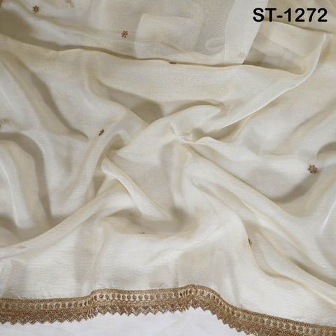 Tissue Organza Stole with Scalloped Border Gold | Zari Embroidered Dyeable Dupatta | Bridal, Wedding, Festive Shawl | Custom color