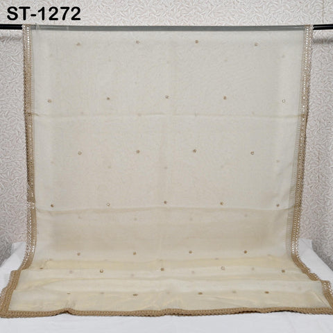 Tissue Organza Stole with Scalloped Border Gold | Zari Embroidered Dyeable Dupatta | Bridal, Wedding, Festive Shawl | Custom color