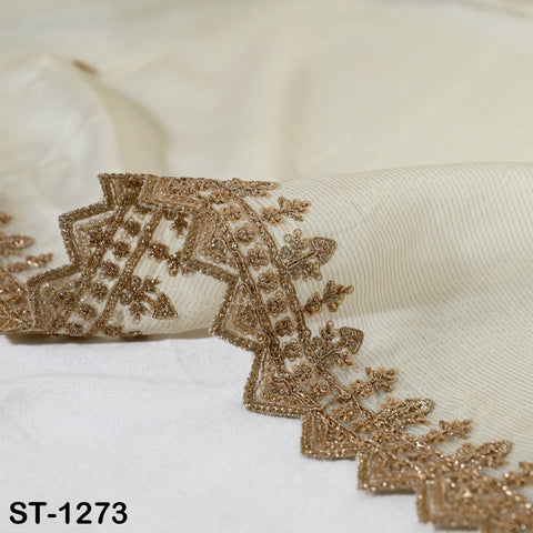 Tissue Organza Stole with Scalloped Border Gold | Zari Embroidered Dyeable Dupatta | Bridal, Wedding, Festive Shawl | Custom color