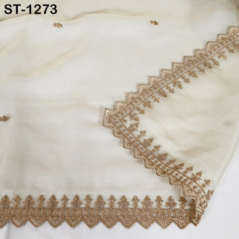 Tissue Organza Stole with Scalloped Border Gold | Zari Embroidered Dyeable Dupatta | Bridal, Wedding, Festive Shawl | Custom color