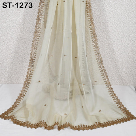 Tissue Organza Stole with Scalloped Border Gold | Zari Embroidered Dyeable Dupatta | Bridal, Wedding, Festive Shawl | Custom color